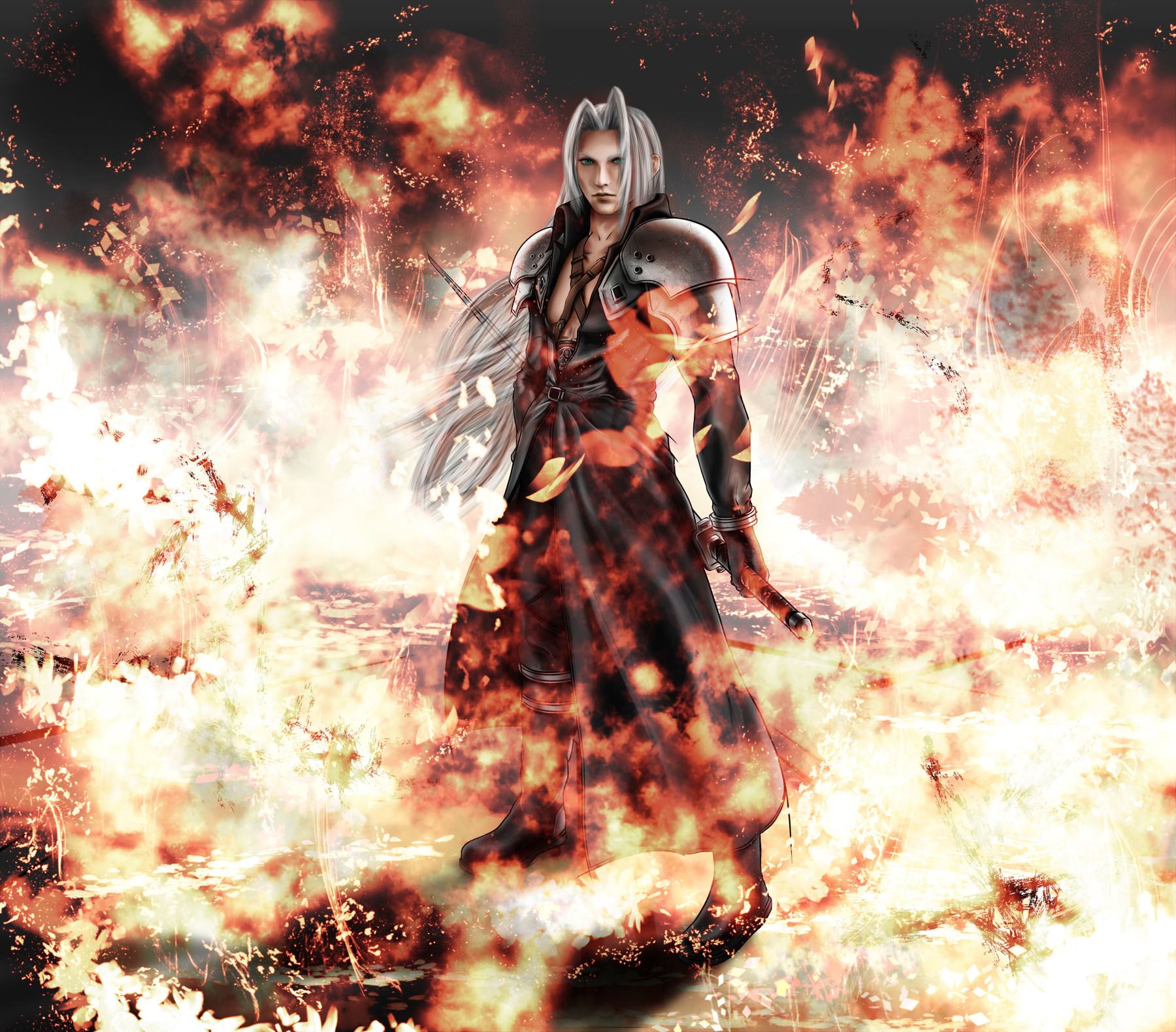 ArtStation Sephiroth  is burning Nibelheim Final Fantasy 