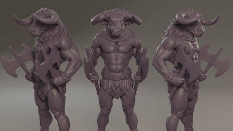 Minotaur Warrior Stand two Axes