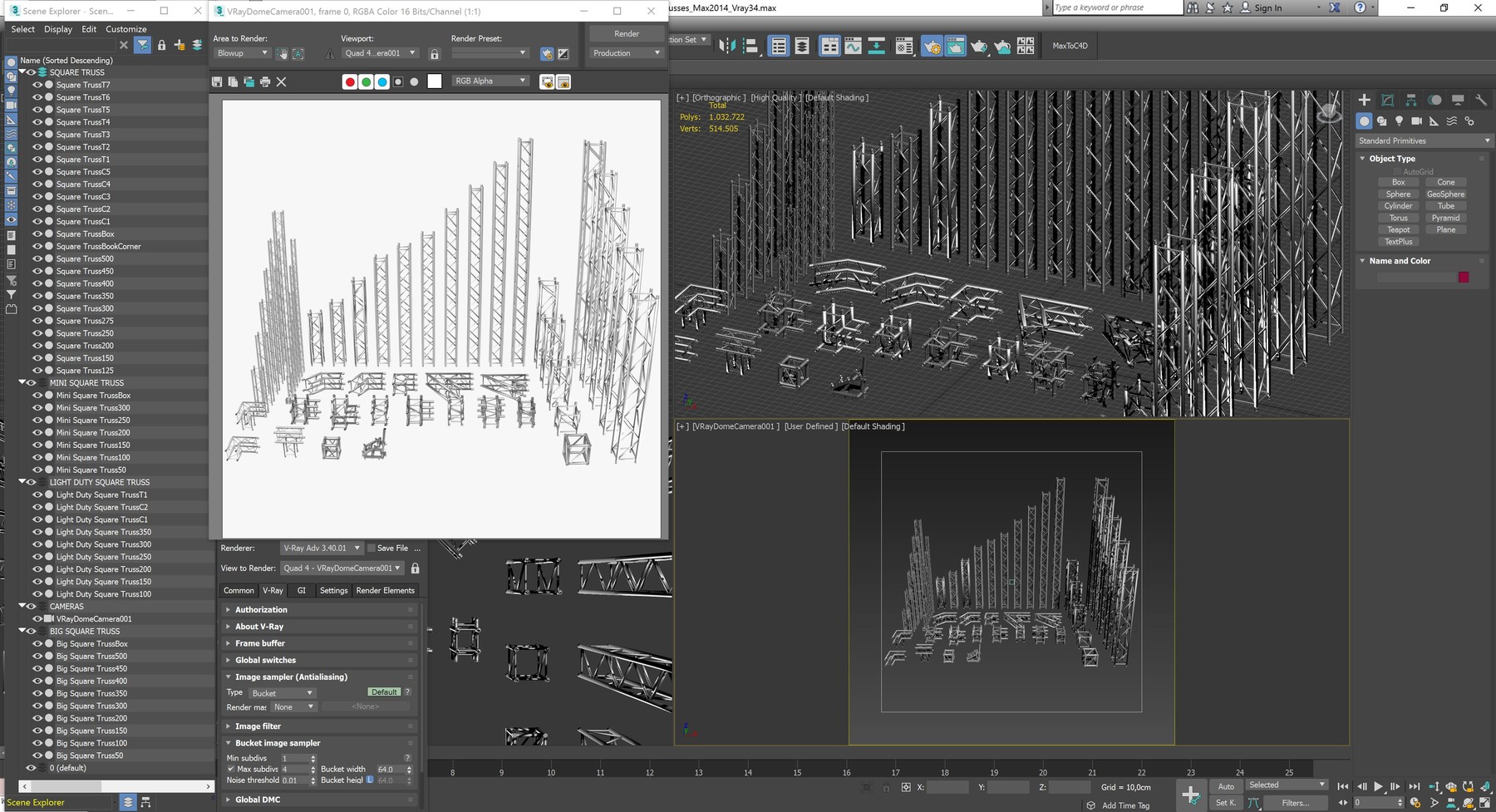 Truss Stage 3d model. Light Truss. Lighting Truss. Modular object.