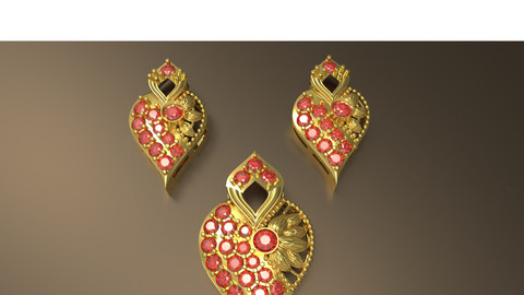 Indian style Gold Pendant full set 3D print model
