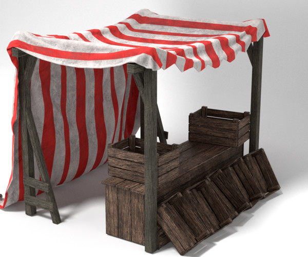 ArtStation - Medieval Market Stall Tent Red and White 3D