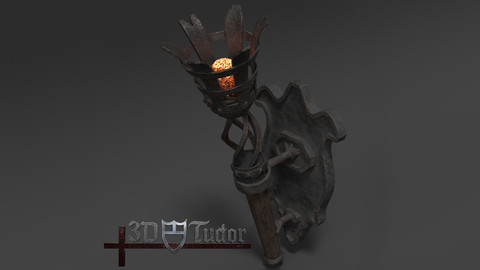 Burning Medieval Torch  complete with Stand and Holder
