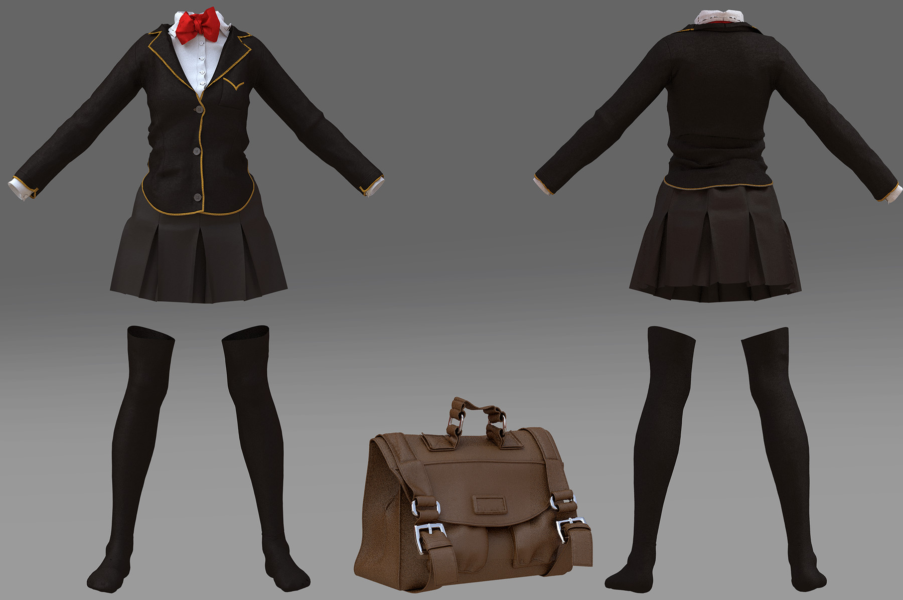 ArtStation - Marvelous designer School uniform+schoolbag | Game Assets