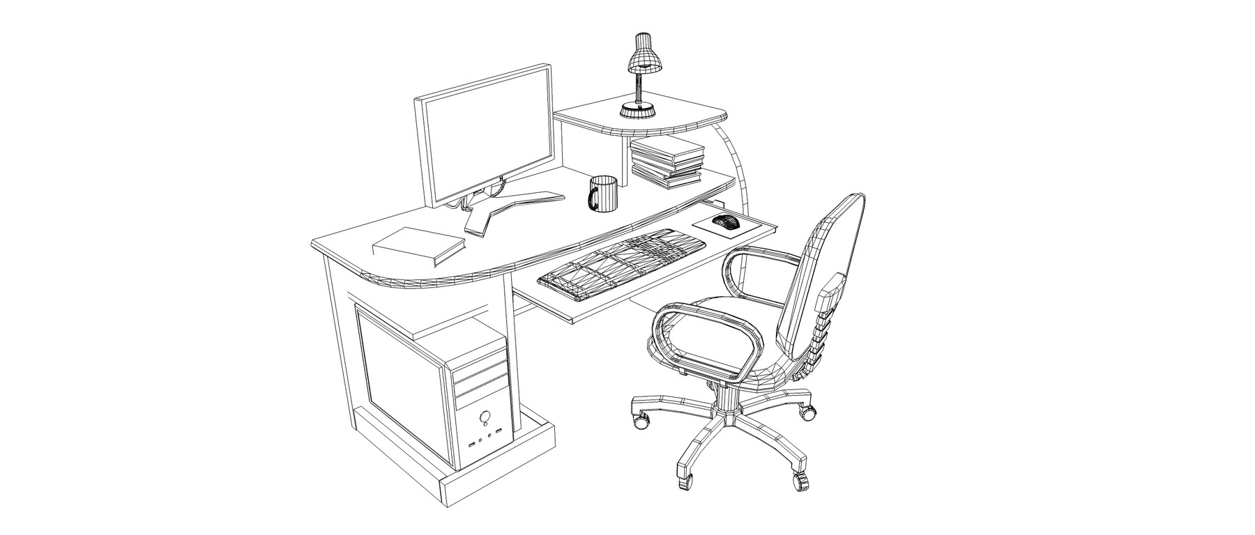 Artstation desktop computer table and chair game assets
