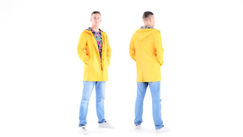 Man in yellow raincoat 01