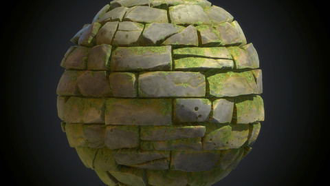 Stylized Mossy Brick Wall - Substance Designer