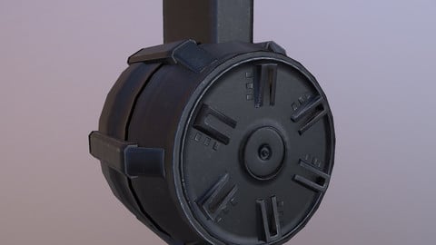 Round Drum Magazine - Weapon Attachment - PBR - 4K Textures | Unity & Unreal | Low Poly