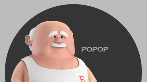 Popop Stylised Male Elderly Charcter AR friendly texture atlas 3D model