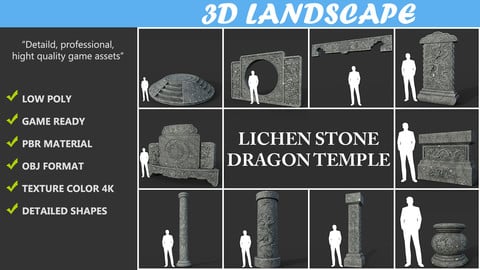 Low poly Ancient Dragon Temple Element Pack 01
