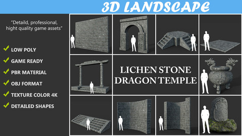 Low poly Ancient Dragon Temple Element Pack 02