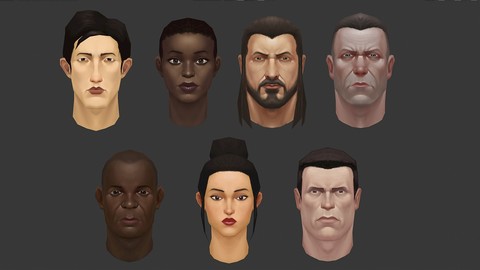 Low poly heads+textures