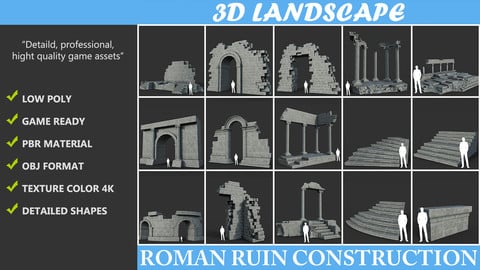 Low poly Ancient Roman Ruin Construction Pack 01 - White Granite