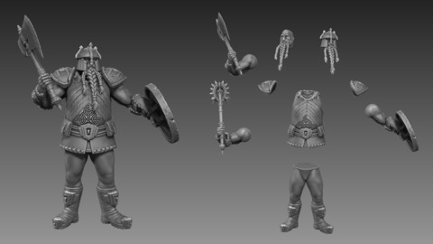 Dwarf Warrior 3D Print Ready - .ZPR, .OBJ, .STL files