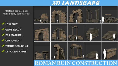 Low poly Ancient Roman Ruin Construction Pack 02 - Brown Mossy