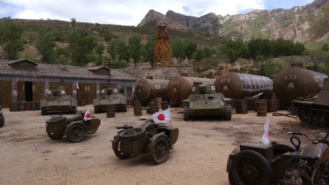 Japanese oil depot .Japanese army .war.soldiers