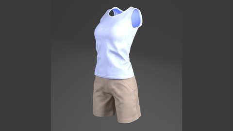 Sleeveless Shirts, Short (For woman, PBR, Lowpoly, Max, FBX)