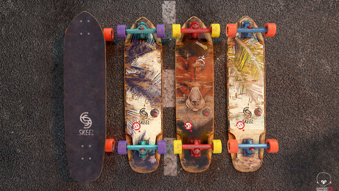 Longboard Deck for game 3D Low-poly