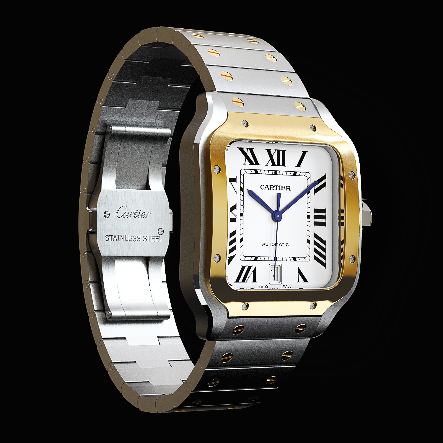 High detailed 3D model luxury watch Santos de Cartier