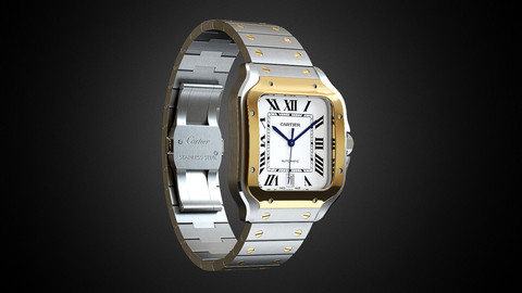 High-detailed 3D model luxury watch Santos de Cartier