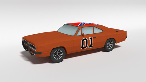 Low Poly Cartoon Dodge Charger 1969 General Lee Car