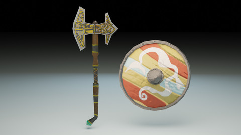 Viking Axe and Shield - Game-ready weapons/props
