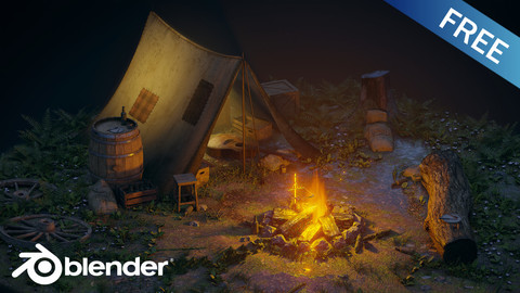 Campfire diorama Blender scene