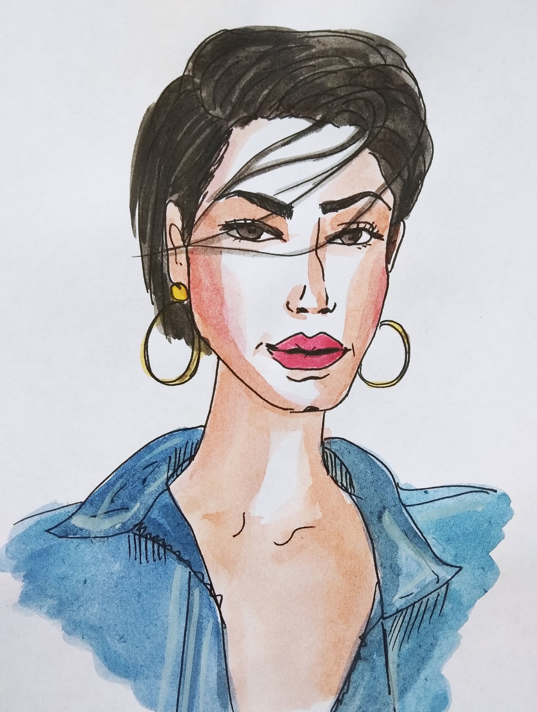 ArtStation Watercolor drawing of lady with haircut Artworks