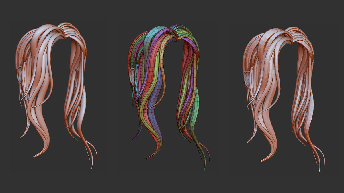 Insert Multi Mesh Brush with 4 variations for creating hair strands. 