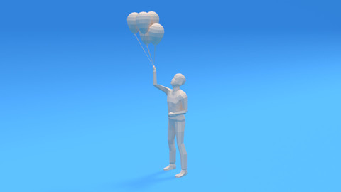 Low Poly Kid Holding Balloons