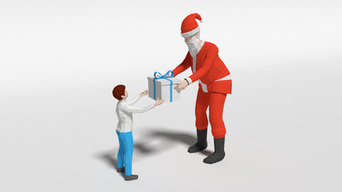 Low Poly Santa Claus Giving a Gift to a Kid