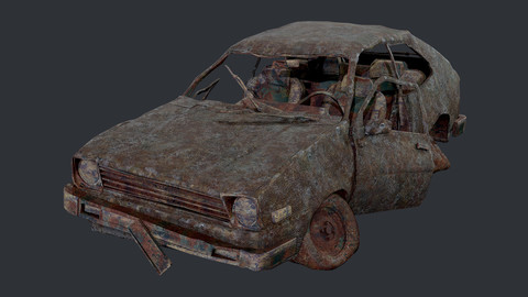 Apocalyptic Damaged Destroyed Vehicle Car Game Ready 01