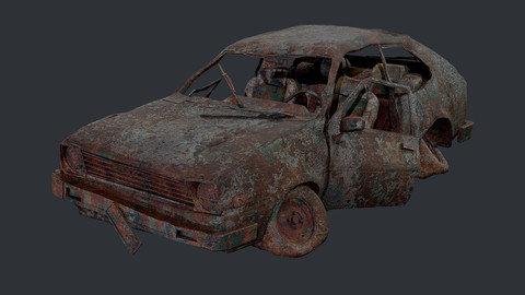 Apocalyptic Damaged Destroyed Vehicle Car Game Ready 02