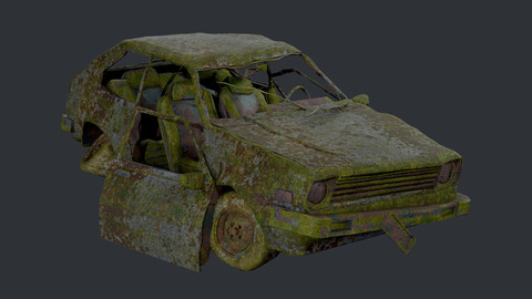 Apocalyptic Damaged Destroyed Vehicle Car Game Ready 03