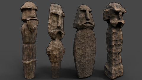 Carved Slavic Wooden Medieval Settlement Totem Statue Pack Set