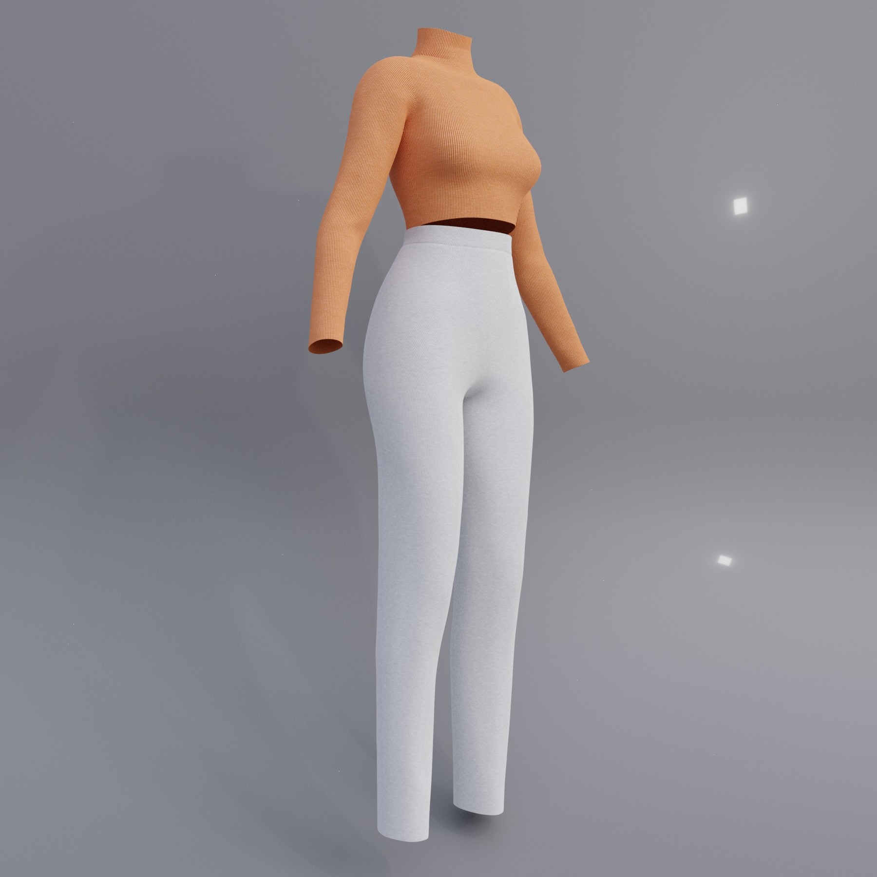 Female outfit Turtleneck croptop and pants 3D model