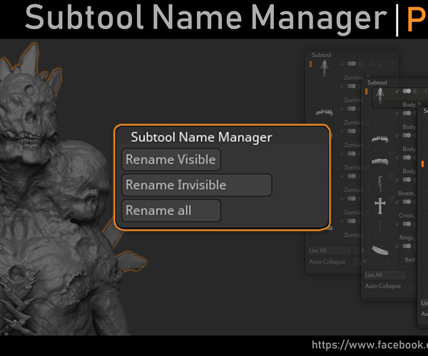 how to rename subtools in zbrush