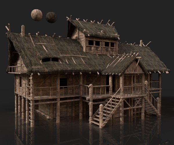 Artstation Slavic Meval Thatched Village Wooden House Tower Cottage Hut Game Ets Slavic Meval Thatched Village Wooden