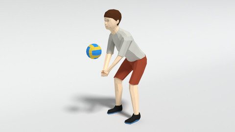 Low Poly Kid Playing Volleyball