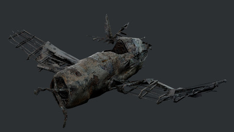 Plane Wreck Damaged Apocalyptic Game Ready 03