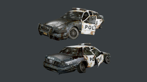 Vehicle Wrecked Police Car Game Ready