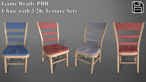 Game Ready Chair Model with 3 2K PBR texture sets