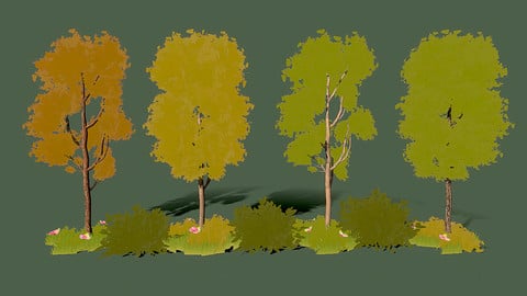 Tree Set cartoon stylized