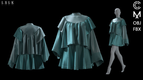 Mint Ruffle Dress - Marvelous Designer , Clo3d