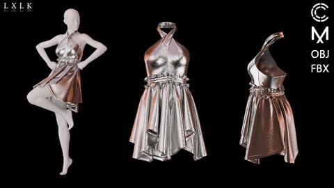 Silver Metal Dress - Marvelous designer, Clo3d