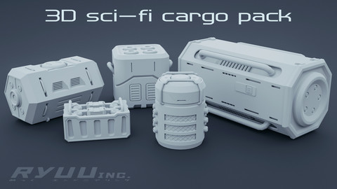 Cyberpunk Cargo Container Crate Pack - 5 Pieces Low-Poly 3d Model