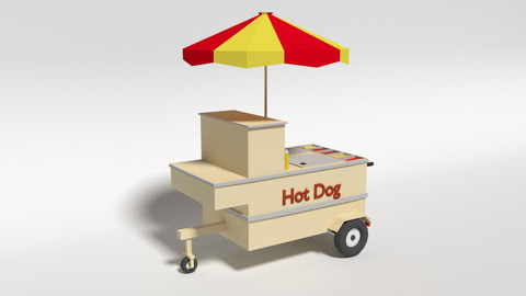 Low Poly Cartoon Hot Dog Cart