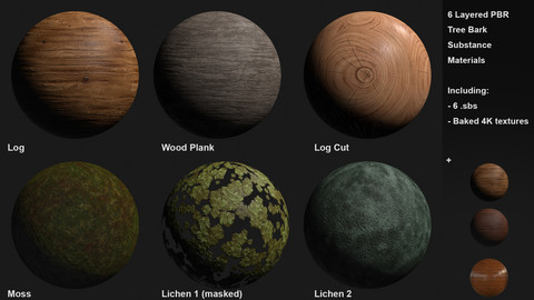 6+ Wood, Log, Moss, Lichen and Defect Materials Customizable Materials