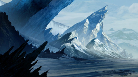 LAYERED PSD File of EXOTIC SNOWY MOUNTAINS LANDSCAPE Concept Matte Painting
