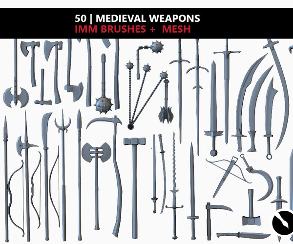 ArtStation - medieval weapon_vol 1 IMM Brushes + Mesh | Brushes