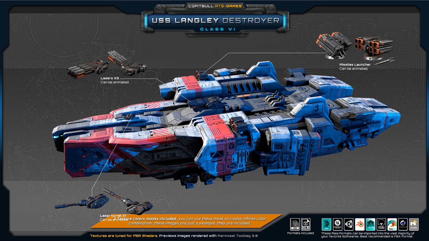 ArtStation - RTS Games - USS-Langley - Destroyer Class VI | Game Assets